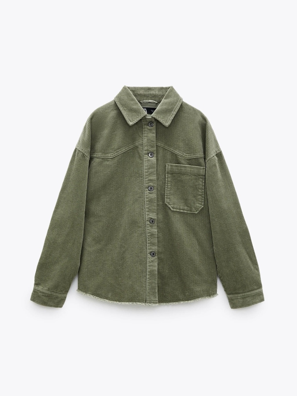 Zara Olive Green Corduroy Button-Up Shirt Jacket